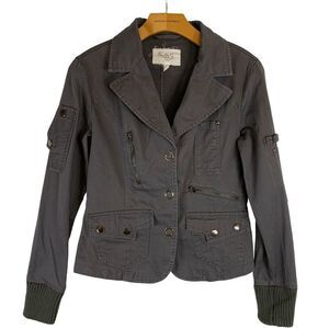 Frida G London Women's size  Small  Cropped Gray cotton military blazer jacket